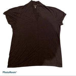 Talbots black short sleeve cotton blend V-neck blouse